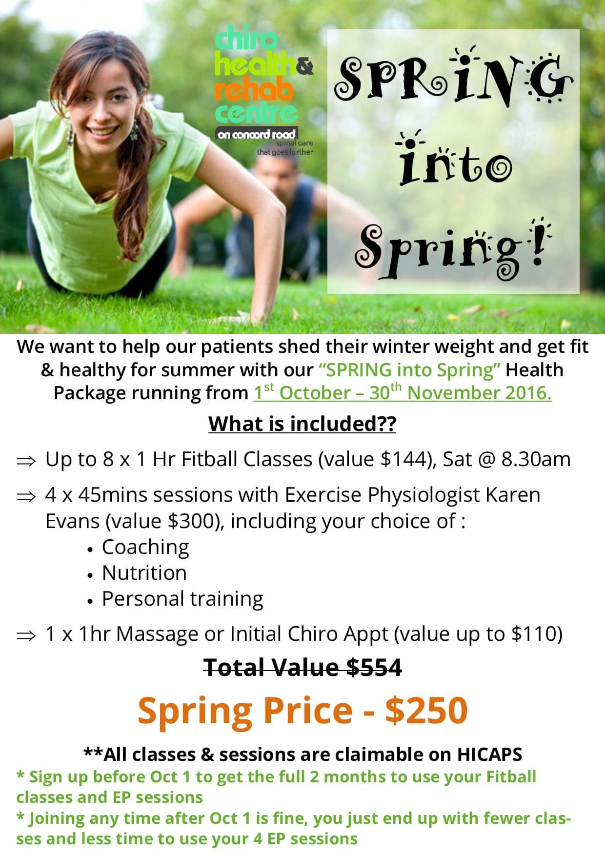 Spring into Spring | Exercise Physiology, Chiro, Massage, Fitball | Concord West Sydney Spring into Spring | Exercise Physiology, Chiro, Massage, Fitball | Concord West Sydney